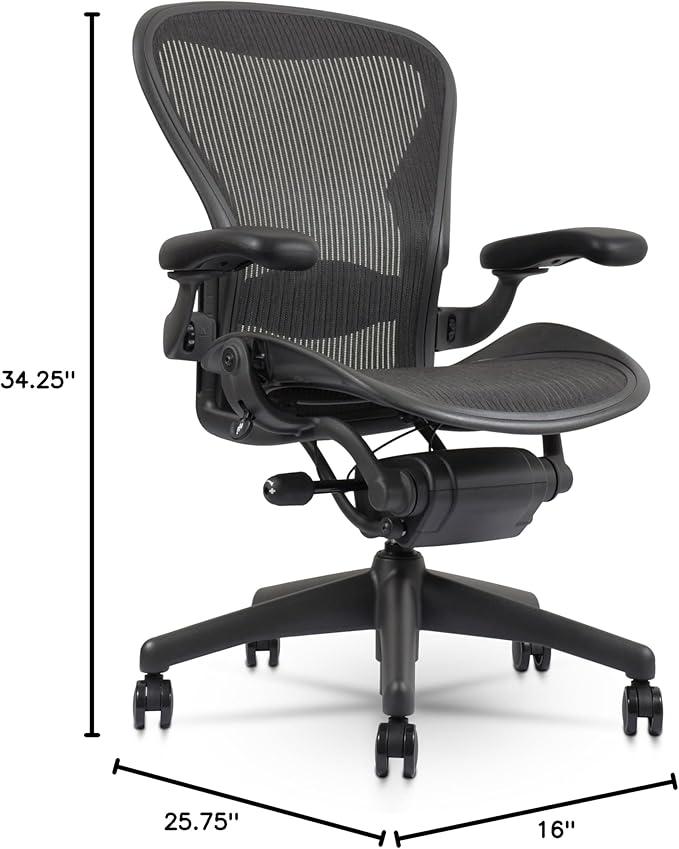 Certified Refurbished Aeron Chair Size B | Fully Adjustable Ergonomic Mesh Office Chair with Lumbar Support, Tilt Limiter, and Roller Index Arm Adjustments (NO HEADREST)