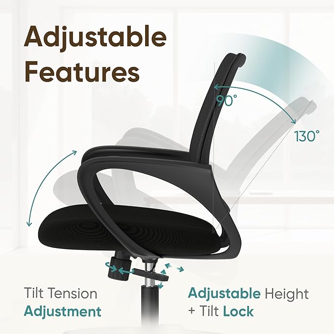 ETONEX Office Chair with Ergonomic Mid Back Cushion Lumbar Support Adjustable Swivel Rolling Computer Gaming Desk Chair Comfy Mesh Seat Wheels Home Executive Use (2 Pack, Black)