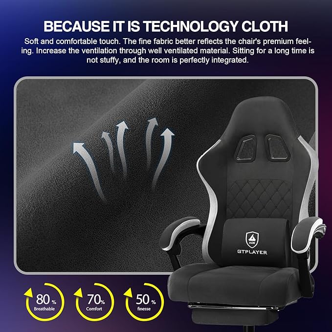 GTPLAYER Gaming Chair, Computer Office Chair with Pocket Spring Cushion, Linkage Armrests and Footrest, High Back Ergonomic Computer Chair with Lumbar Support Task Chair with Footrest(DPBlack)