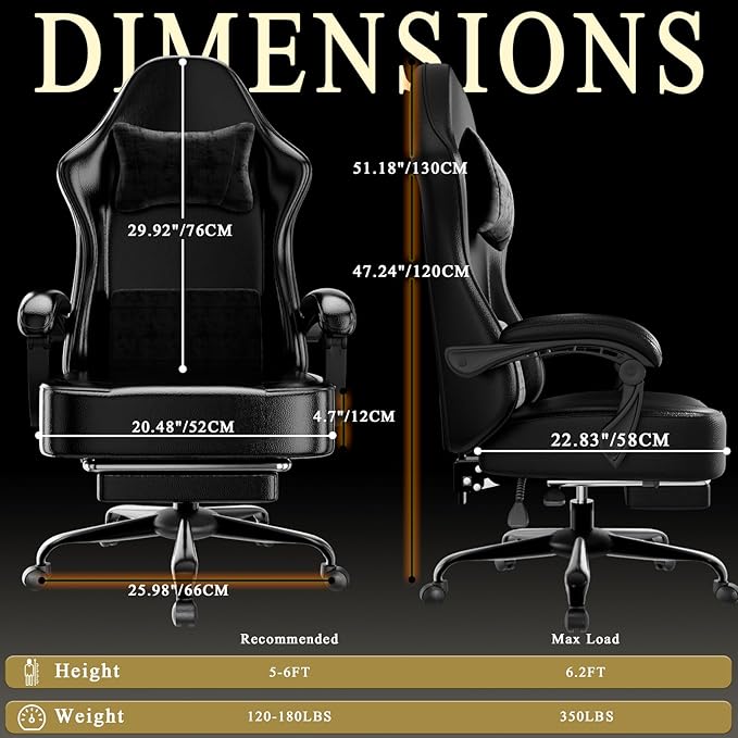 Gaming Chair with Pocket Spring Cushion and Footrest, Ergonomic Computer Chair for Adults, Breathable PU Leather Game Chair