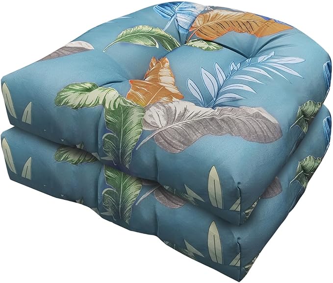 Indoor Outdoor Chair Cushions Set of 2 for Patio Furniture Proch Rocker Wicker Chair Seat Pads Reversible,Waterproof Patio Cushion 18.5"*18.5",Blue Ye