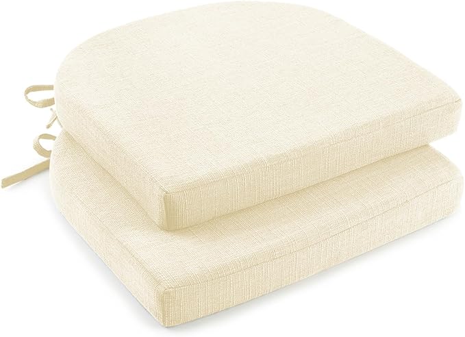 downluxe Indoor Chair Cushions for Dining Chairs, Soft and Comfortable Textured Foam Kitchen Chair Pads with Ties and Non-Slip Backing, 16" x 16" x 2", Beige, 2 Pack