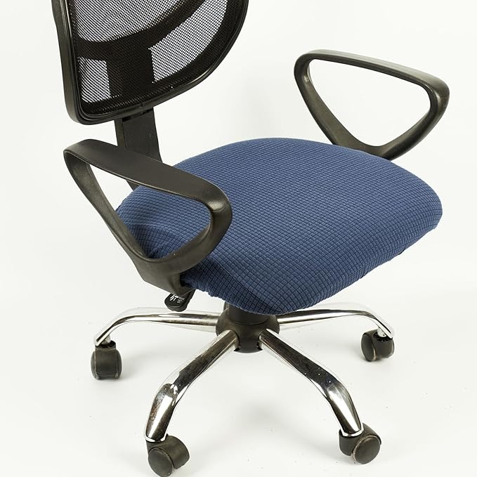 Melaluxe Stretch Jacquard Office Chair Cover, Removable Washable Desk Chair Cover Rotating Chair Seat Slipcover, Navy
