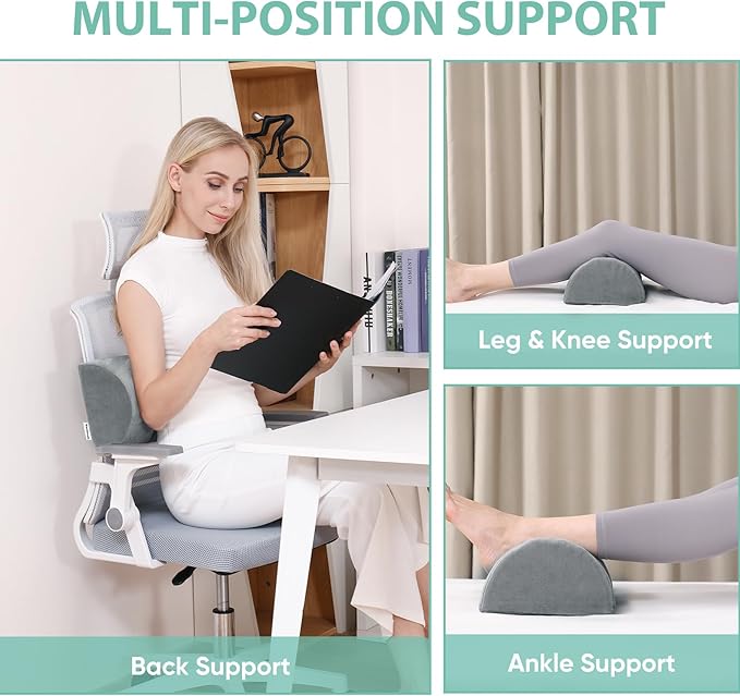 Half Moon Pillow, Memory Foam Leg Pillows for Sleeping Boster Pillow for Legs Knee Lumbar Support, Semi Roll Pillow for Ankle Rest and Foot Comfort, 2 Pack