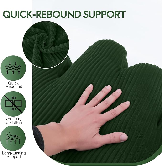 Lumbar Support Pillow for Recliner, Back Support Pillow for Office Chair, Ergonomic Corduroy Cloud pillow with Shredded Foam , Lower Back Pain Relief for Gaming Chair, Couch, Green