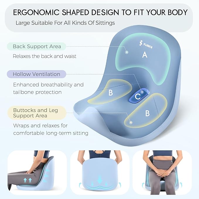 Car Seat Cushion and Lumbar Support Pillow, Larger Memory Foam Seat Cushion, Ergonomic L-Shaped Design Cushion for Back Pain Relief, Non-Slip Driving Cushion for Car, Office, Truck, Gifts for Mom-Blue