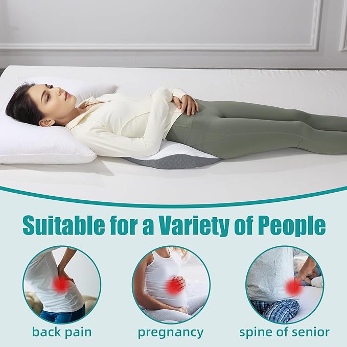 ROYALAY Lumbar Support Pillow for Bed, Memory Foam Waist Pillow for Sleeping, Ergonomic Wedge Pillow for Back Support, Elevated Body Pillow with Removable Cover for Side, Back and Stomach Sleepers