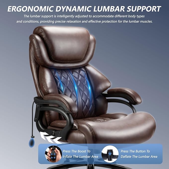 Big and Tall Office Chair 800lbs- High Back Executive Computer Chair for Heavy People with Adjustable Lumbar Support and Quiet Wheels- Large Desk Chair for Home Office
