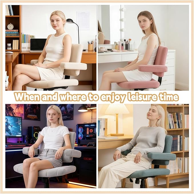 Vigosit Criss Cross Office Chair, Plush Oversized for Cross-Legged Sitting, Adjustable Arms & 360° Swivel Casters - for Home Office, Study, Gaming, Vanity, Comfortable Computer Chair(White)