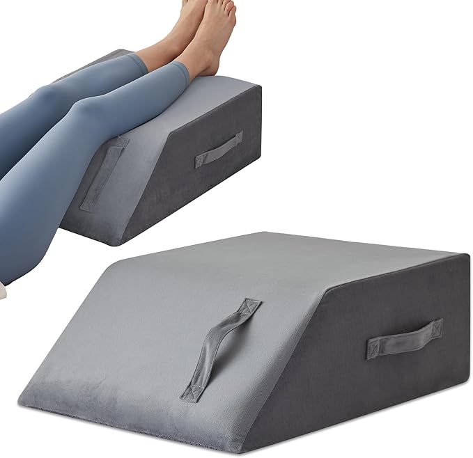 MEGCXIT Leg Pillow Elevation Blood Circulation, Leg Wedge for Elevation for Swelling, Leg Elevating Pillow for After Surgery Memory Foam Foot Knee Pillow for Back Sleeping 24×19×8 Inch Grey Plush