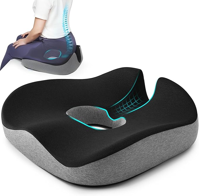 anzhixiu Concave U Surface Donut Pillow for Tailbone Pain Cradle Tailbone Reducing Pressure on Pelvis- Hemorrhoid Pillow for Office, Car, Home Seat-Gray (Black/Gray)