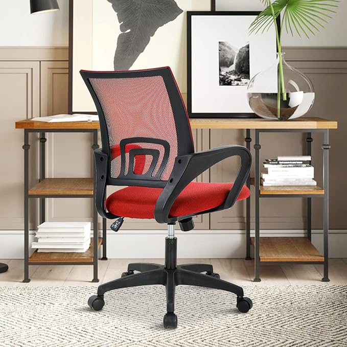 Office Chair, Desk Chair with Lumbar Support Arms, Adjustable Computer Chair with Breathable Mesh Backrest, Home Office Desk Chairs for Student, Adults, Study, Dorm, Comfortable Office Chair(Red)