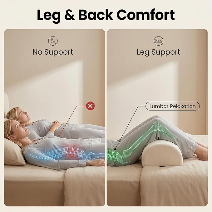 Under Knee Pillow, Half Moon Leg Pillow - Memory Foam Ergonomic Support Pillow for Side & Back Sleepers, Pain Relief & Alignment, Under Knee, Lumbar & Multi-Use Bolster Beige