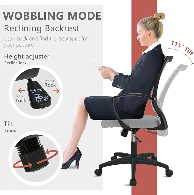 PayLessHere Office Computer Gaming Chair Ergonomic Mesh Desk Chair Adjustable Video Game Chairs with 360 Degrees Swivel Wheels Armrest Lumbar Support for Home Office,Grey