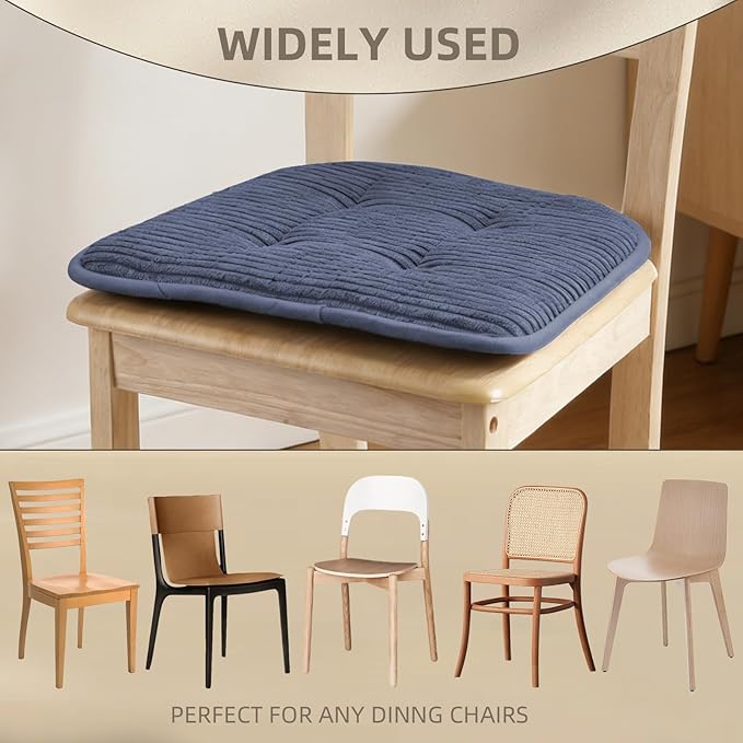 Memory Foam Chair Cushion, U-Shape 17" x 15" Tufted Non-Slip Back Seat Cushion for Dinning Room, Office, Kitchen, 2 Counts, Dark Blue