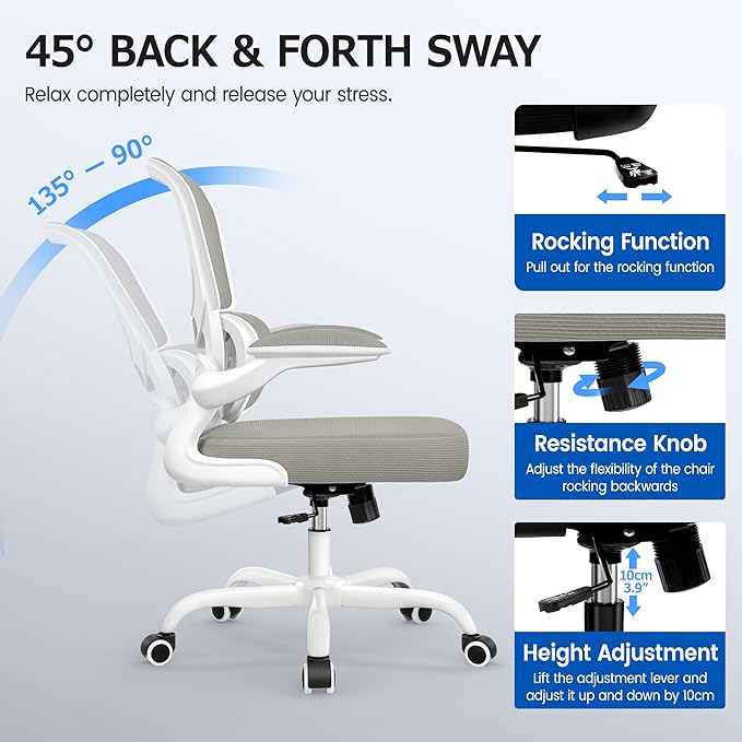 ALLGOD Office Chair Ergonomic Desk Chair, Breathable Mesh Desk Chair Comfy with Lumbar Support, Flip-up Armrests, Computer Chairs Comfortable for Home, Office, Work, Standard, 300Lbs