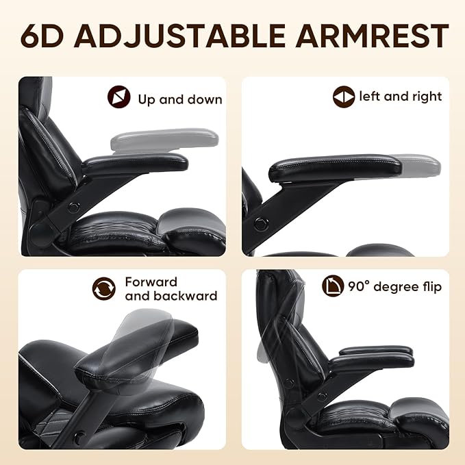 600 Lbs Big and Tall Office Chair, Plus Size Ergonomic Desk Chair with 6D Adjustable Flip Arms, Wide Comfortable Computer Chair with Adjustable Lumbar Support & Dual Rubber Wheels