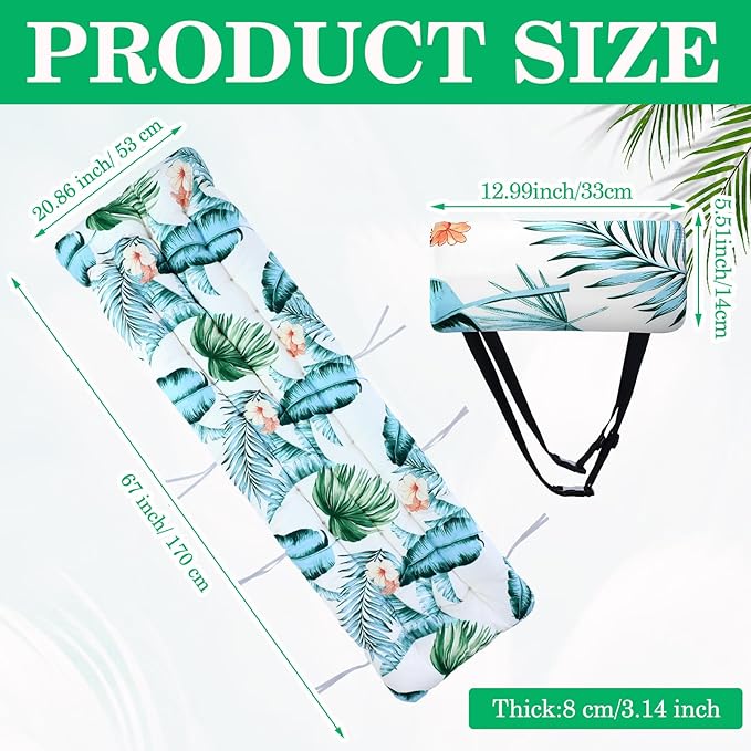 Wesiti Lounge Cushion 67 x 21 Inch Lounger Chair Cushion Indoor Outdoor Patio Chaise Pad Replacement Rocking Mat for Furniture Sofa Non Slip Floral Thick High Back Chair Pads with Headrest 8 Ties