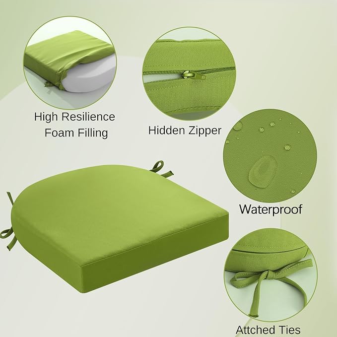 idee-home Outdoor Chair Cushions Set of 4, Thick 17" x 17" Outdoor Seat Cushions Patio Furniture Waterproof with Ties, Dining Pads