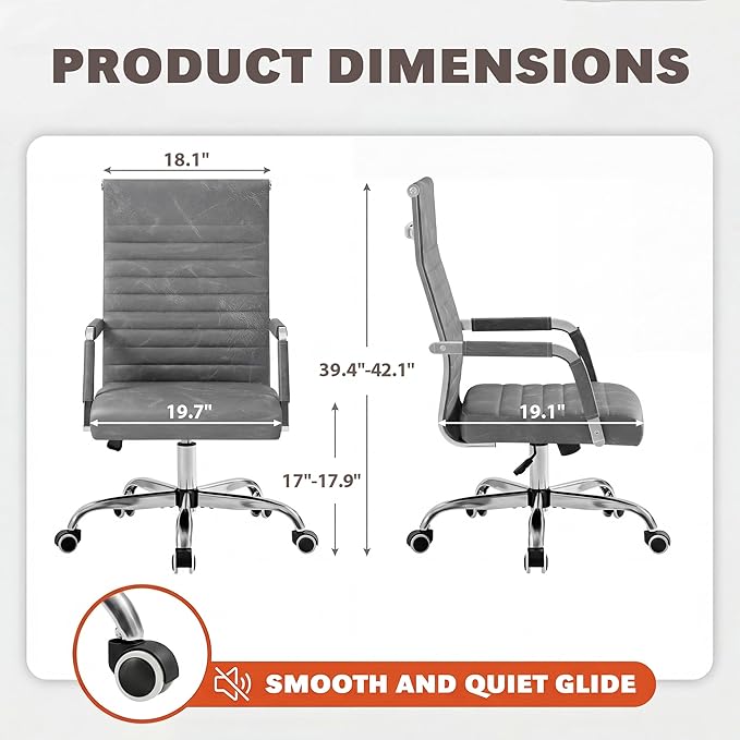 Furmax Ergonomic Office Desk Chair, Executive Ribbed Mid-Back PU Leather Conference Room Chair Adjustable Swivel Chair with Arms (4, Bicolor Vintage Grey)