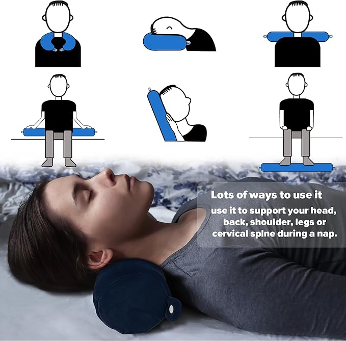 Twist Memory Foam Travel Pillow for Neck, Chin, Lumbar and Leg Support-for Travling on Airplane, Train, Bus or at Home-Adjustable, Bendable Roll Pillow with Washable Soft Cover