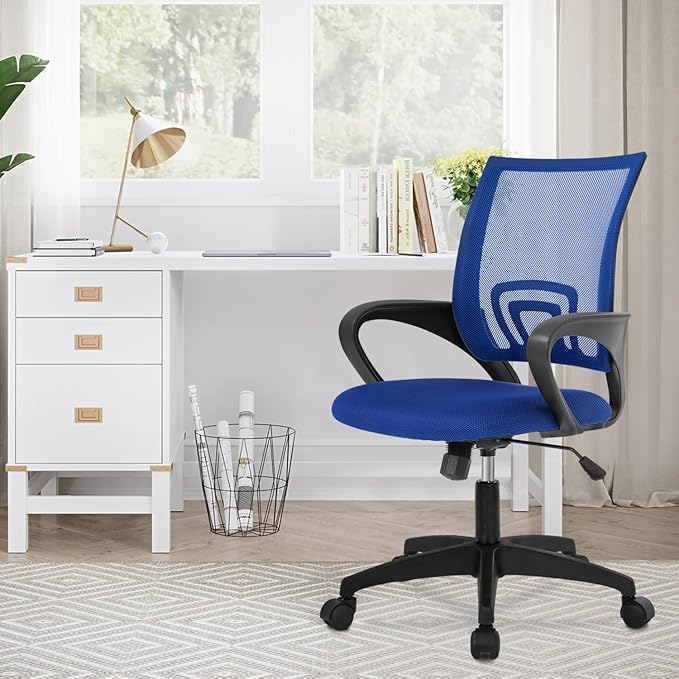 Ergonomic Office Chair - Mesh Desk Task Computer Swivel Chair with Lumbar Support, Modern Executive Adjustable, Blue