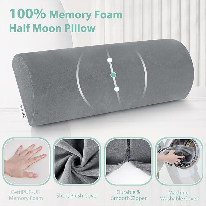 Half Moon Pillow, Memory Foam Leg Pillows for Sleeping Boster Pillow for Legs Knee Lumbar Support, Semi Roll Pillow for Ankle Rest and Foot Comfort, 2 Pack