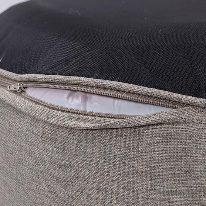 QILLOWAY Inflatable Outdoor Ottoman for Patio, Waterproof Round Pouf, Inflatable Foot Rest, Outdoor Footstool for Poolside, Garden，Camping,All Tan,Grey