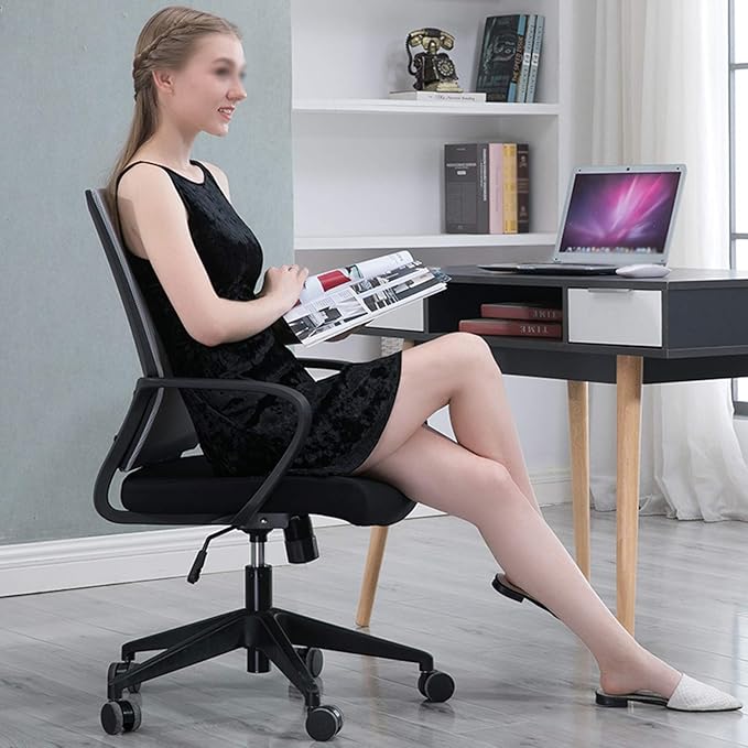 Mlaea Mesh Office Chairs, Comfortable Breathable Desk Chair with Lumbar Support, Executive Computer Reception Chair, 57 * 52 * 96CM(Color:Blue)