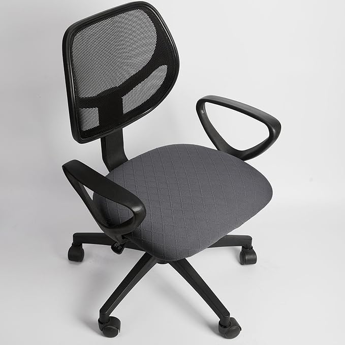 Melaluxe Stretch Jacquard Office Chair Cover, Removable Washable Desk Chair Cover Rotating Chair Seat Slipcover, Dark Gray