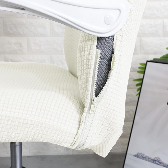 FORCHEER Office Chair Cover Water Repellent Jacquard Armrest Swivel Chair Slipcovers Removable Stretch Universal Computer Chair Cover L with Chair Arm Cover 2P-Cream
