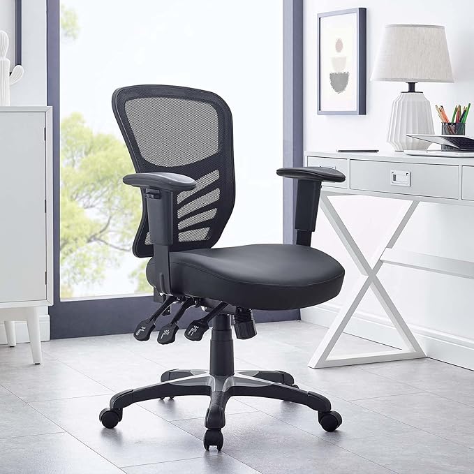 Modway Articulate Mesh Office Chair with Fully Adjustable Vegan Leather Seat In Black