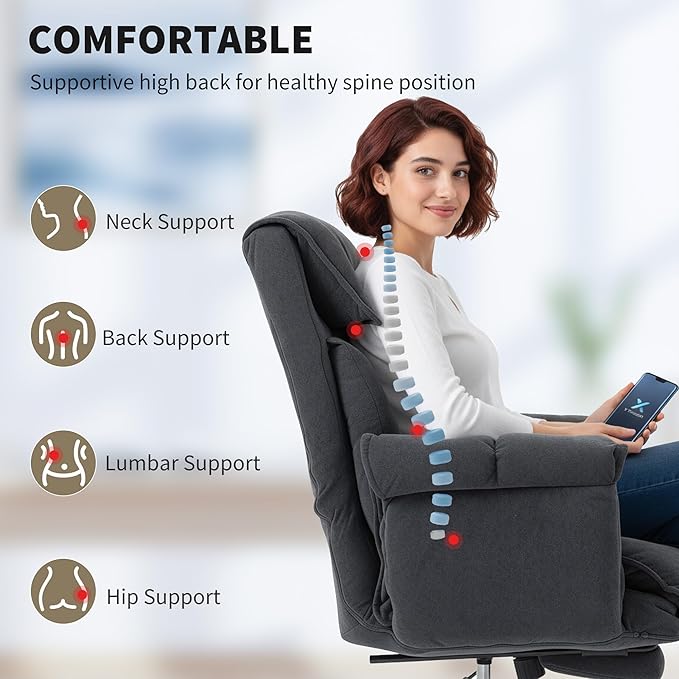 HOMCOM Executive Office Chair Comfy with Foot Rest, Reclining Swivel Computer Desk Chair with High Folding Back, Thick Cushion, Padded Armrest, Adjustable Height, Rolling Wheels, Dark Gray
