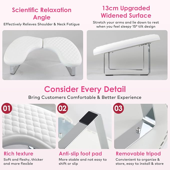 Nail Arm Rest for Nails Tech, BORNBYME Update PU Leather Fish Pattern U-shaped Hand Nail Stand Rest for Manicure, White
