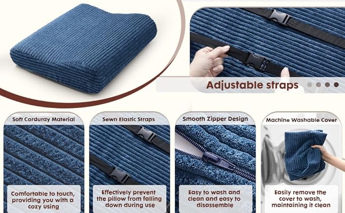 B Shape Corduroy Recliner Foot Pillow, Foam Extra Large Foot Rest Cushion with Adjustable Straps, Suitable for Bed Chair Sofa Headrest Back Lumbar Leg Support Pillow (Navy)