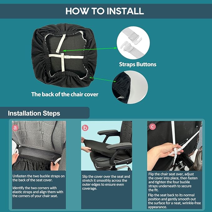 NeColorLife Large Office Chair Seat Cover Fits 19.7–26"–Stretchable Slipcover for Executive & Gaming Chairs,Washable & Removable,Fits Oversized Cushions,Black (Seat Only, 1PC)