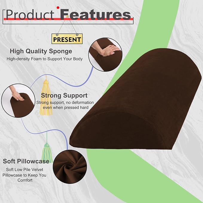 Recliner Foot Pillow High Resilience Foam - Leg Pillow for Sleeping Soft and Supportive Half Moon Bolster Pillow Recliner Pillows for Headrest Back Lumbar Support (Brown)