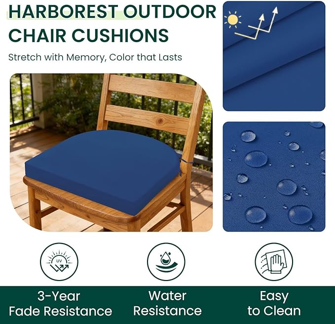 HARBOREST Outdoor Chair Cushions Set of 6, Water Resistant Patio Chair Cushions with Ties, Outdoor Seat Cushions for Patio Furniture, 17"x16"x2", Royal Blue
