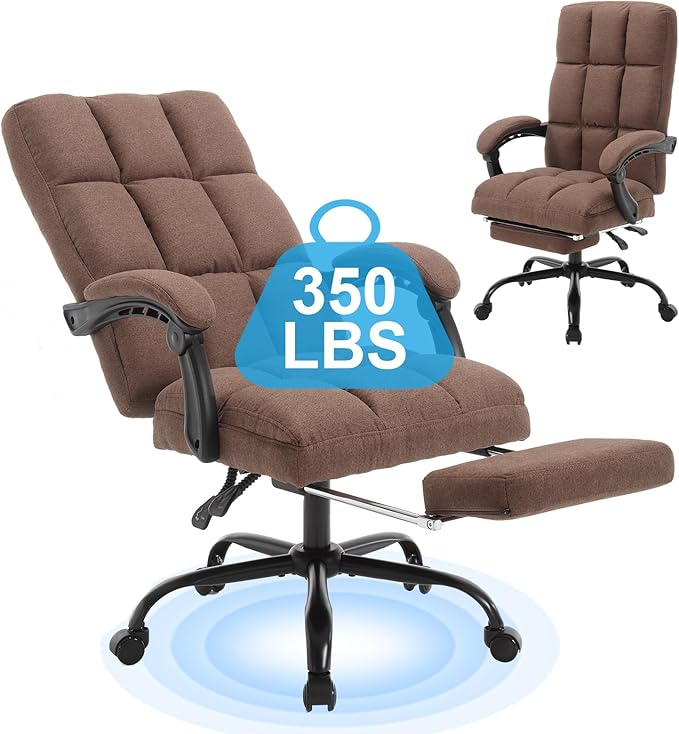 Erogonomic Reclining Office Chair with Footrest, High Back Fabric Cute Comfortable Recliner Office Desk Chair with Leg Foot Rest for Women,Brown