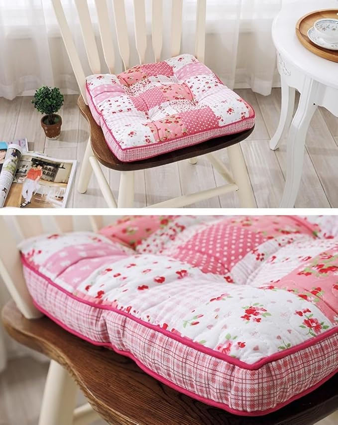 Boho Cotton Quilted Chair Cushion for Dining Chairs Non Slip Soft Comfortable Chair Pads with Ties Patchwork Printed Seat Cushion for Kitchen Chairs Office Chairs (Pattern N,16"x16")