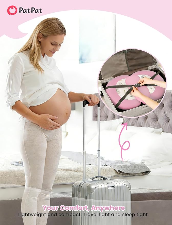 PATPAT Pregnancy Pillow for Sleeping, Maternity Pillow with Removable Cooling Cover, Support for Back, Belly and Hips, Portable Travel Wedge Pillow for Pregnant Women with Adjustable Small Pillow