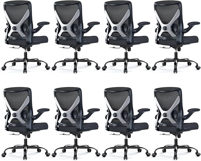 Ergonomic Office Chair - X-Shaped Computer Desk Chairs Comfy, Mesh High-Back Gaming Chair with Adjustable Lumbar Support, Executive Task Chair for Adults, Comfortable for Long Hours, Black, Pack of 8