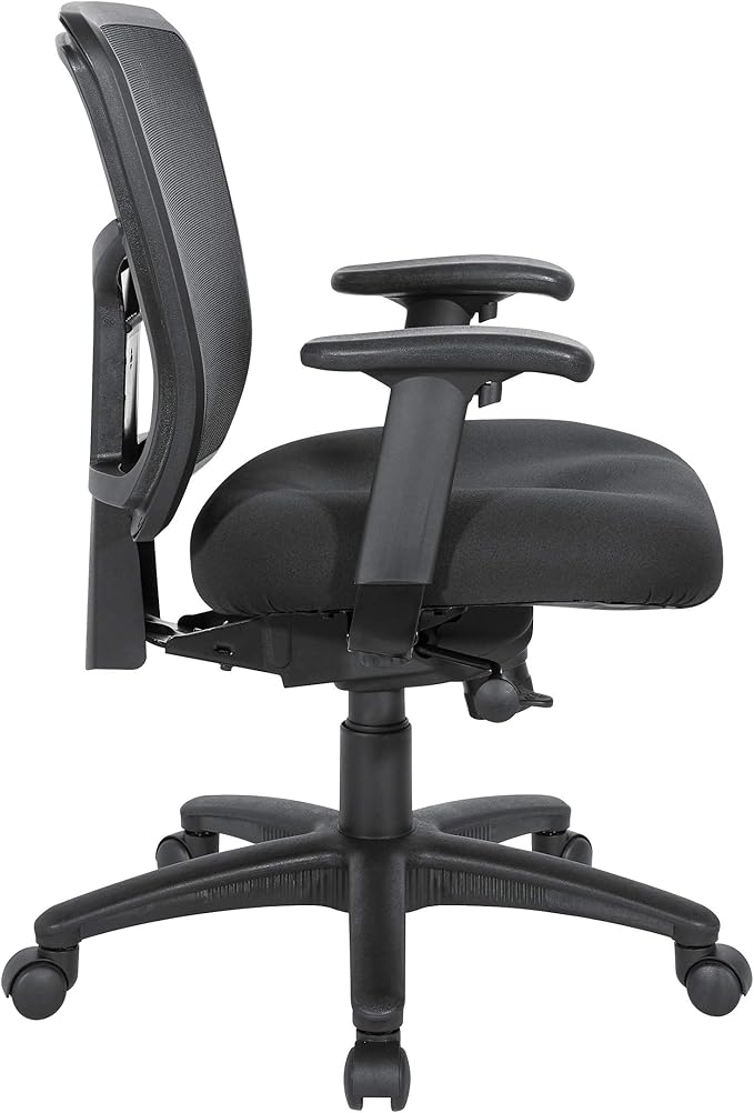 Office Star ProGrid Breathable Mesh Back Manager's Office Chair with Built-in Lumbar Support and Height Adjustable Padded Arms, Coal FreeFlex Fabric