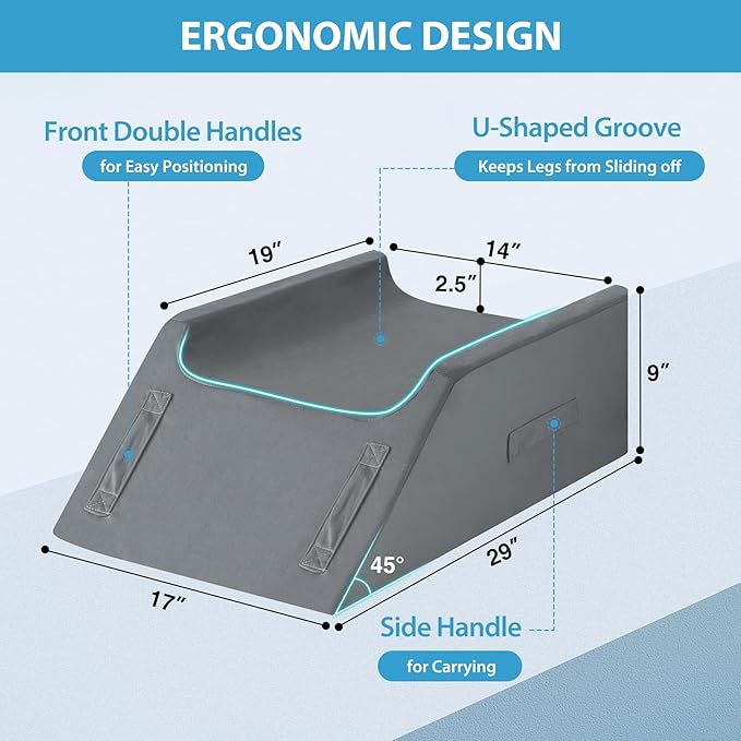 MEGCXIT Double Leg Elevation Pillows for After Surgery, Memory Foam Leg Elevating Pillow, Leg Pillow Elevation Blood Circulation, Knee Pillow Wedge Pillow for Back Knee Hip Ankle Pain Relief, Grey