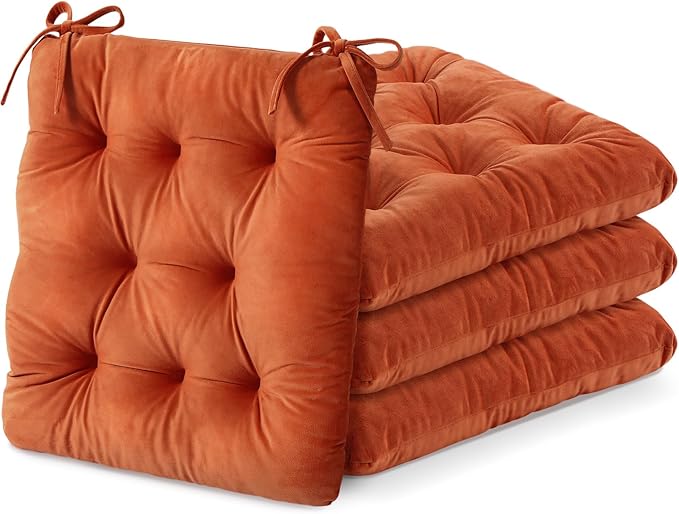 Nuanchu Memory Foam Chair Cushions Set of 4, Thick Indoor Seat Cushions for Dining Chairs Tufted Seat Pads for Kitchen, Dining Room, Office, (Orange,15.5"x15.5"x4")