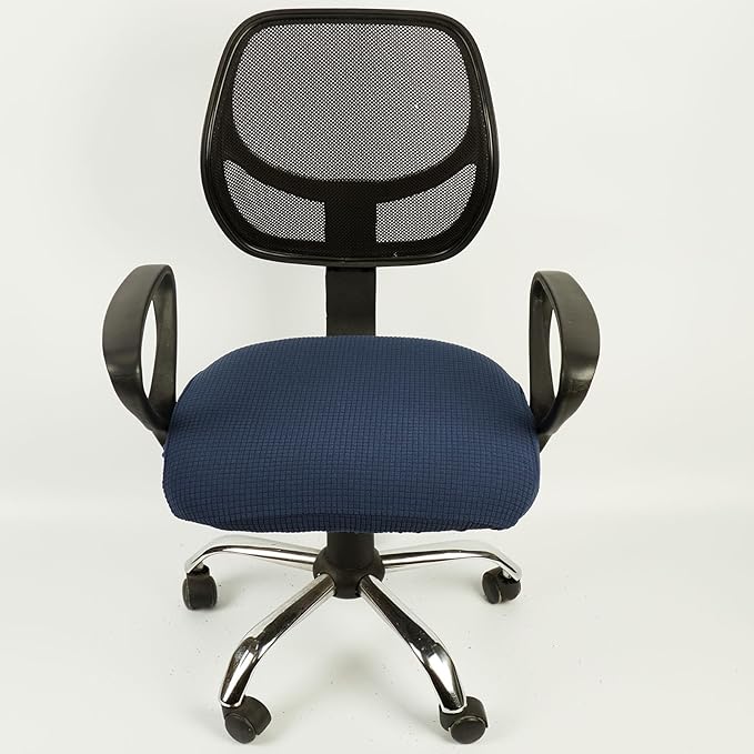 Melaluxe Stretch Jacquard Office Chair Cover, Removable Washable Desk Chair Cover Rotating Chair Seat Slipcover, Navy