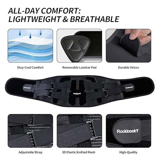 Lower Back Brace for Women Men, Adjustable Lumbar Support with Ergonomic Metal Stays for Work,Lifting,Drive,Fitness, Breathable Fabric Support Belt with 3D Pad, Black,Size S,Waist 27"-31"