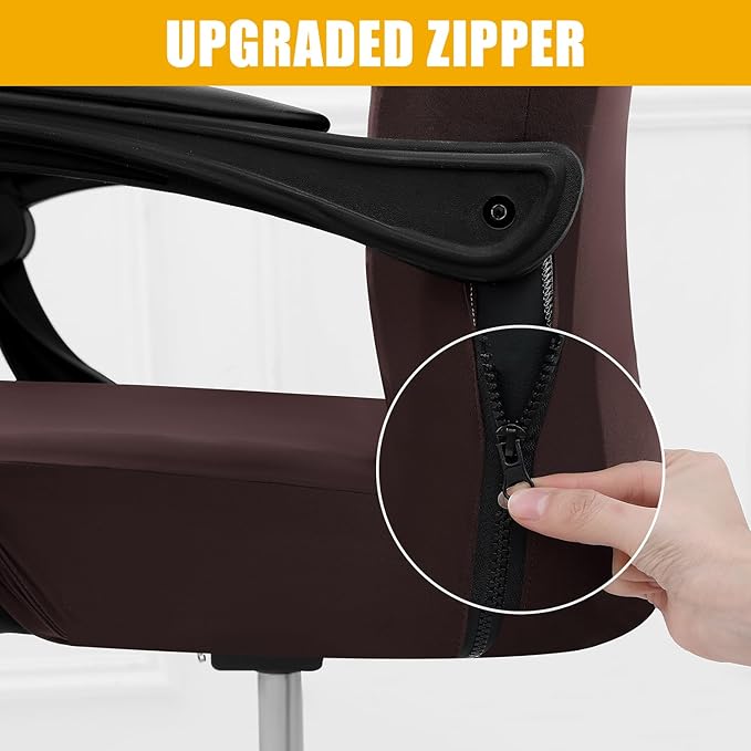 Smiry Stretch Printed Office Computer Chair Covers, Universal Desk Rotating Chair Slipcovers Removable Washable, Soft Fit Anti-Dust Spandex Protector Cover with Zipper, Brown and White