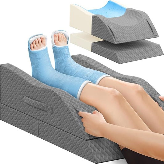 TranquilRelax Elevation Pillows for Leg After Surgery, Memory Foam Adjustable Wedge Pillow for Injury or Rest, Ankle Pillow for Sleeping Blood Circulation Full Grey/Double Leg