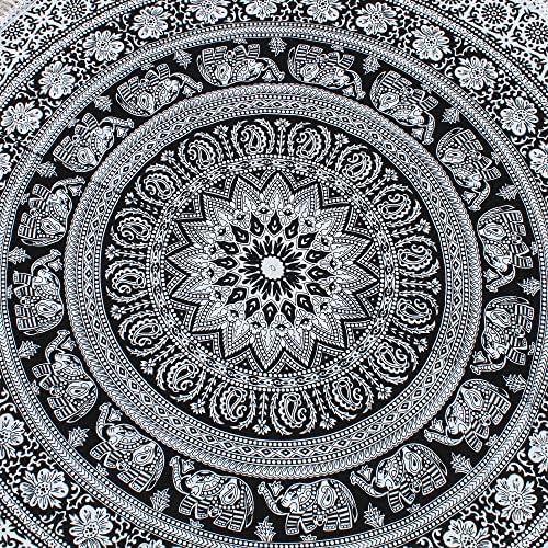 Round Beach Tapestry Turquoise Mandala Throw/Boho Hippie Beach Blanket Roundie/Indian Cotton Bohemian Large Round Table Cloth-Home Decor/Yoga Mat Meditation Picnic Rug (42", Black And WHite)